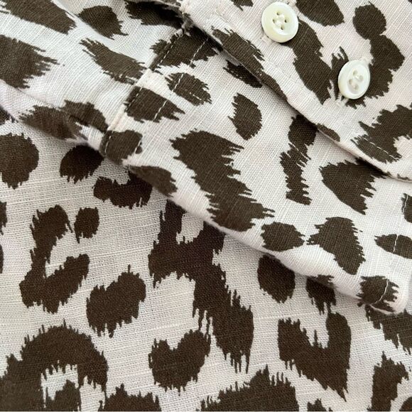 J. Crew Cheetah Print Linen Blend Perfect Button Down Shirt, Size 0 NWOT - Picture 8 of 11